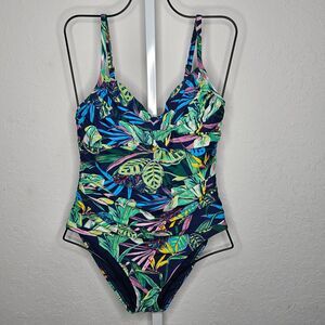Bleu‎ Rod Beattie Tropical Print One Piece Swimsuit Navy Green Pink Blue Size 12